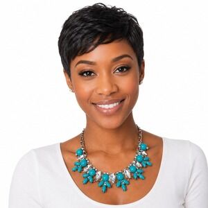 Erica Lyons  Turquoise Crystal Bib Necklace Silver Tone Teal Blue Glam 103-177